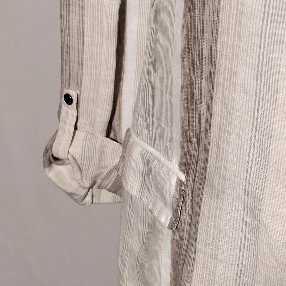 Charlie B Blazer Sz XS Striped Open Front Roll Tab Shirt Blazer‎ Linen Blend NWT